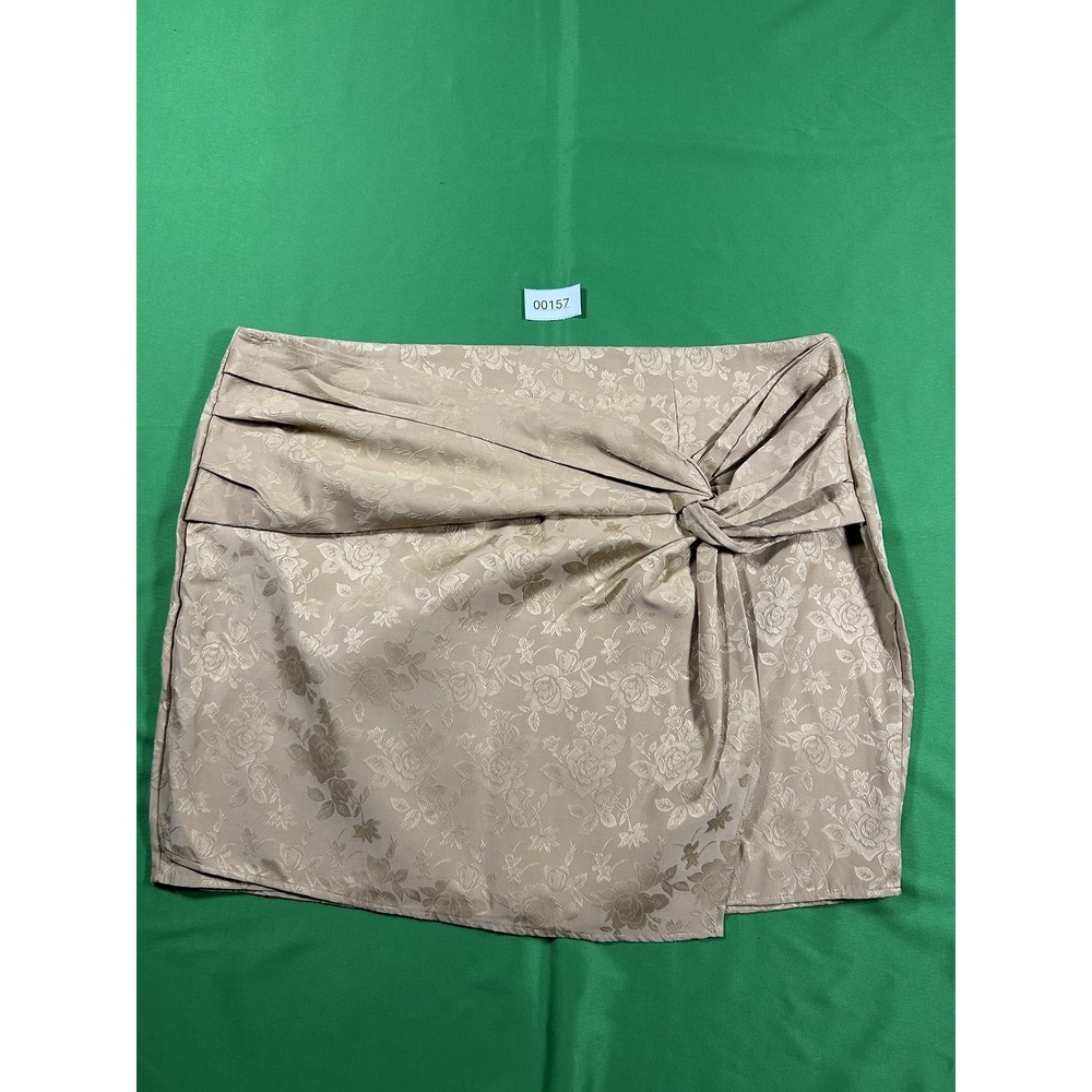 Cider Champagne Floral Jacquard Front Twist Mini Skirt Plus Size XXXL